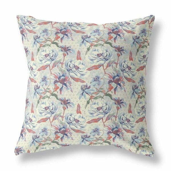 Homeroots 26 in. Pale Blue Roses Indoor & Outdoor Throw Pillow Orange & Yellow 413828